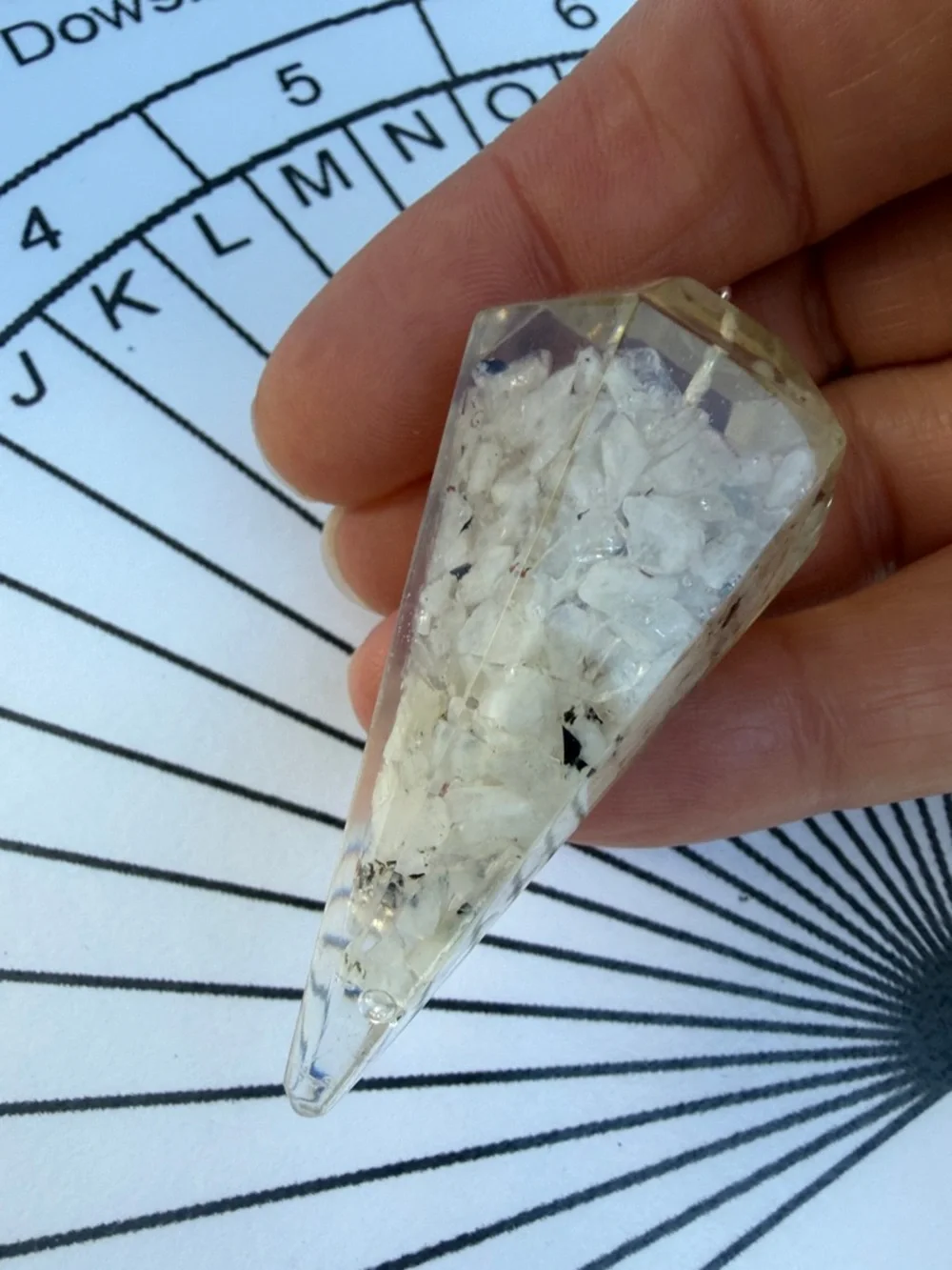 Reiki Infused Rainbow Moonstone Dowsing/Divination Pendulum with Chart & Guide - Picture 8 of 17